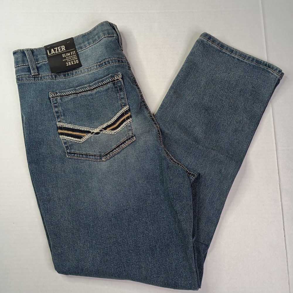 Lazer Slim Fit Jeans Men's Size 38x30 Blue Sits‎ Below Waist Slim Leg Opening